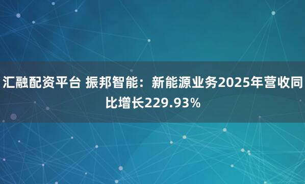 汇融配资平台 振邦智能：新能源业务2025年营收同比增长229.93%